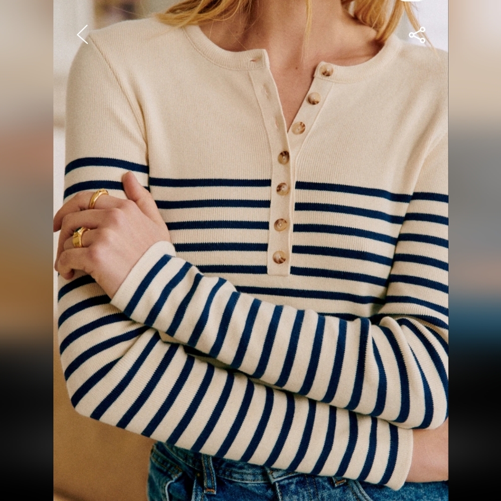 Sezane Alexis 100% Organic Cotton Blue and Cream Striped Jumper